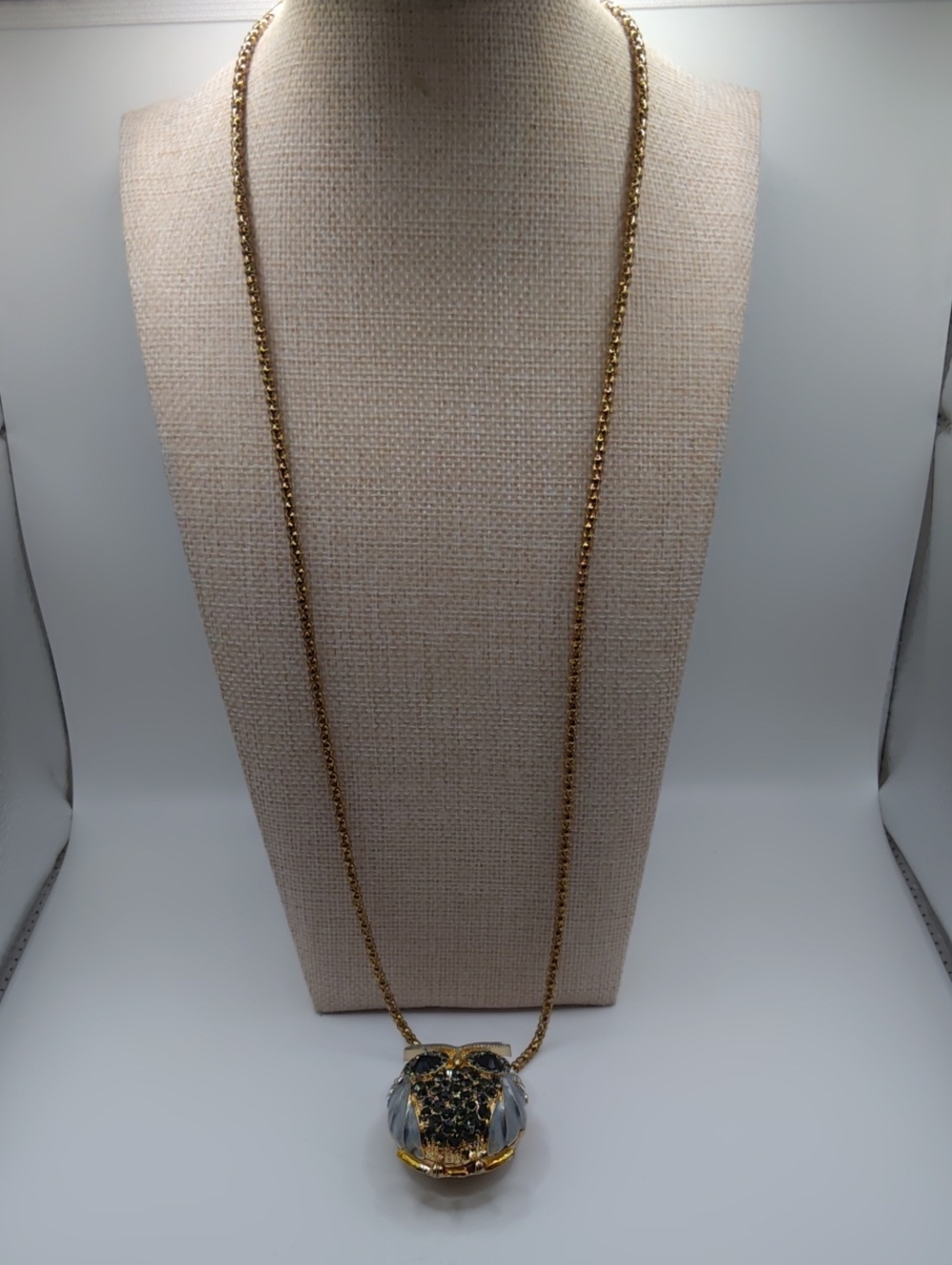Owl Rhinestone And Enamel Over Gold Tone Necklace - Picture 6 of 7